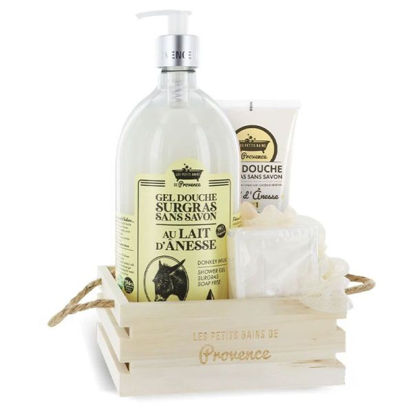 Les Petits Bains de Provence Coffret Nature au lait d'Ânesse (gel-douche, savon, fleur de douche)