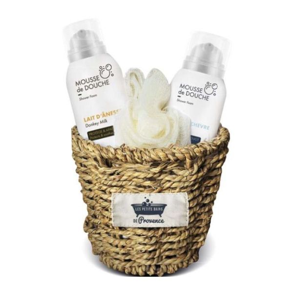 Les Petits Bains De Provence Panier Douceur Chèvre & Anesse (2 x mousse de douche bio + fleur de douche)
