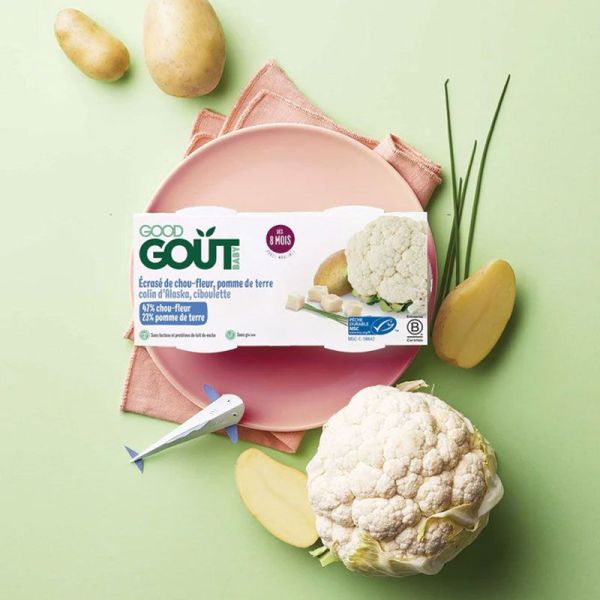 Good Goût Écrasé de chou-fleur, pomme de terre & colin d'Alaska bébé 8+ mois (2 x 190 g)