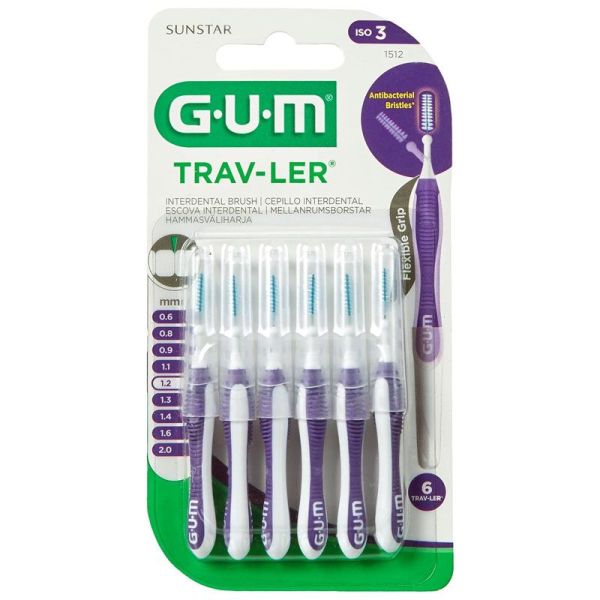 GUM Trav-Ler Brossettes interdentaires réutilisables bordeaux 1,2 mm (x6)
