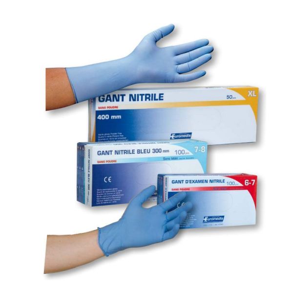 Euromedis Gant d'examen Nitrile bleu Sans poudre Taille 6/7 (x100)