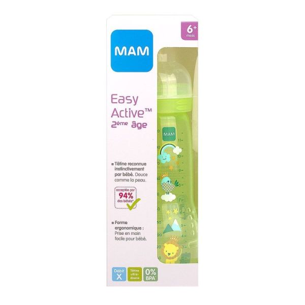 MAM Biberon Easy Active 2e âge 6m+ Tétine Débit X 330Ml