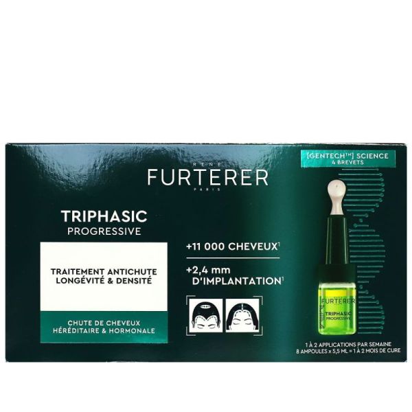 Traitement Triphasic Antichute Longévité & Densité redensifie la chevelure, freine la chute (8 x 5,5 ml)