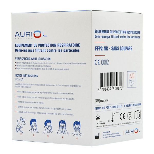 Auriol Demi-Masque Filtrant contre les particules FFP2 sans soupape (x50)