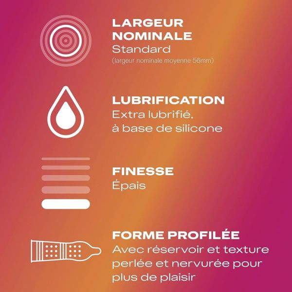 Durex Préservatifs Pleasure Me texture perlée nervurée stimulante (x12)