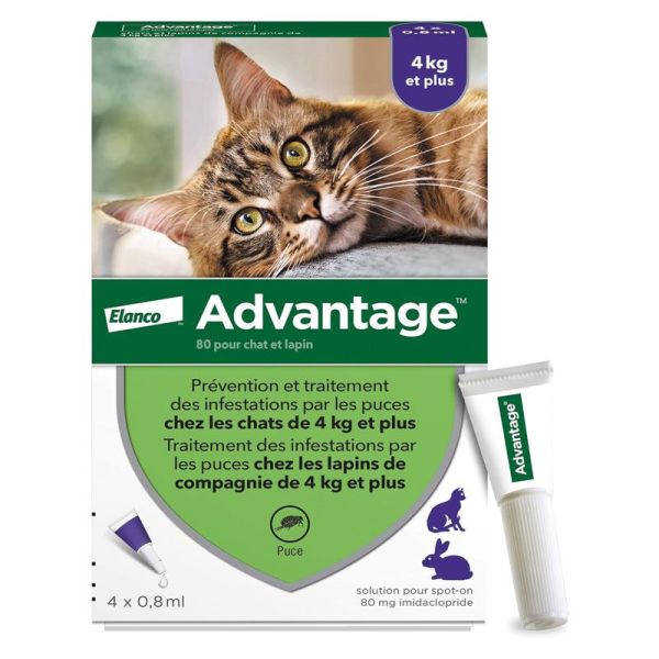 Advantage 80 Pipette 0,8 ml Anti-puces Chats et Lapins 4 kg et plus (x4)