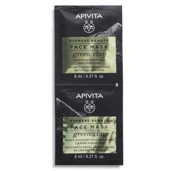 Apivita Express Beauty Masque Visage Nettoyant Profond à l'Argile Verte (2 x 8 ml)