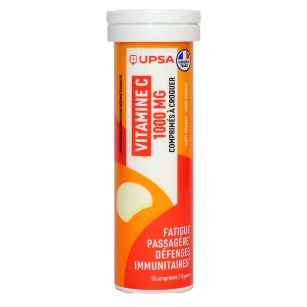 UPSA Vitamine C 1000 mg fatigue passagère & défenses immunitaires (15 comprimés à croquer)