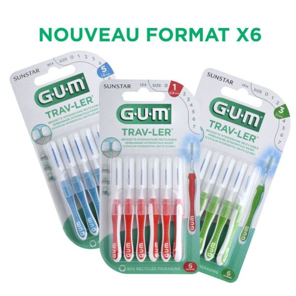 GUM Trav-Ler Brossettes interdentaires réutilisables jaunes 1,3 mm (x6)