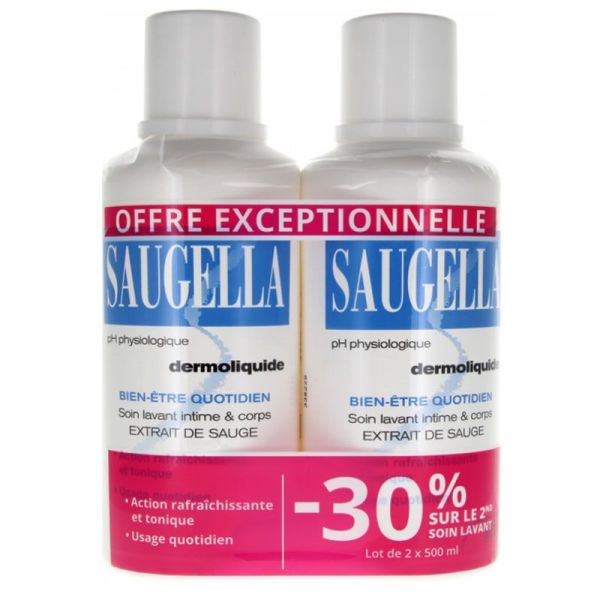 Saugella Dermoliquide soin lavant intime & corps à l'extrait de sauge (2x500 ml)