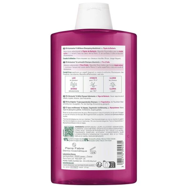 Klorane Hydratation & Brillance Shampoing désaltérant et illuminateur à la Figue de Barbarie (400 ml)