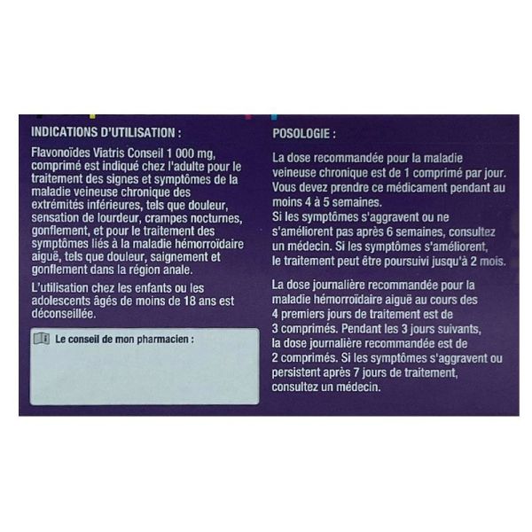 Viatris Conseil Flavonoïdes 1000 mg crise hémorroïdaire (18 comprimés)