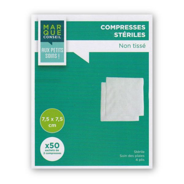 Compresses Stériles Non Tissées 7,5x7,5 cm (50 sachets de 2 compresses)