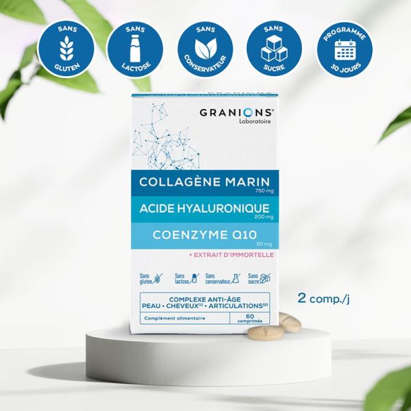 Complexe Anti-Âge collagène, acide hyaluronique & coenzyme Q10 (60 comprimés)