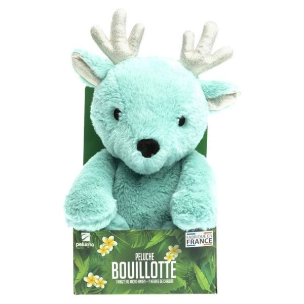 Pelucho Bouillotte sèche peluche Élan bleu aux grains de blé et fleurs de lavande