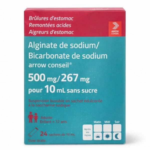 Alginate de sodium / Bicarbonate de sodium brûlures d'estomac, remontées acides, aigreurs d'estomac (x24)