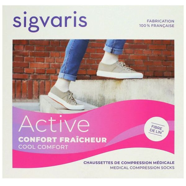 Sigvaris Active Confort Fraîcheur Chaussettes Ecru en Lin contention femme classe 2 taille S