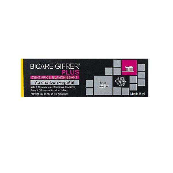 Bicare Gifrer Plus Dentifrice blanchissant au charbon végétal goût menthol (75 ml)