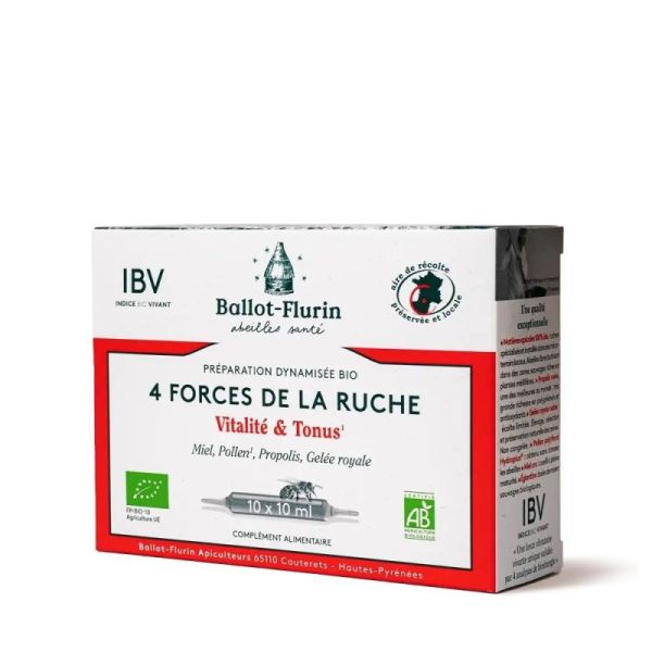 Ballot-Flurin Préparation Dynamisée Bio 4 Forces de la Ruche Vitalité & Tonus (10 ampoules)