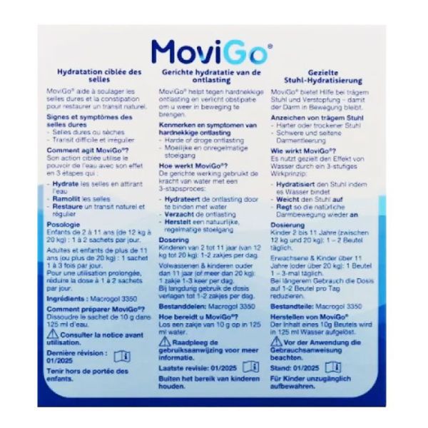Movigo solution en poudre soulage les selles dures et la constipation (10 sachets)