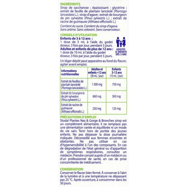 Stodal Plantes Sirop nez, gorge & bronches aux extraits de plantes (150 ml)