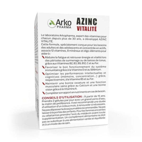 Arkopharma Azinc Vitalité fatigue et énergie (60 gélules)