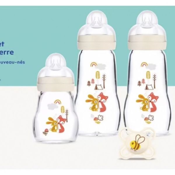 MAM Coffret de Naissance 3 Biberons en Verre + Tétine Hérissons