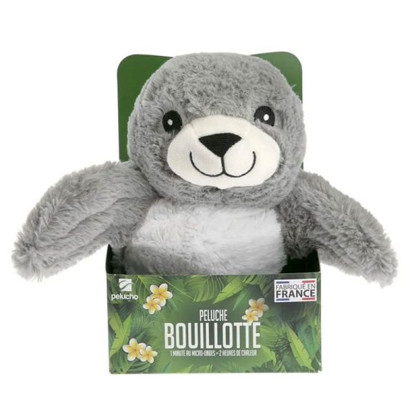 Pelucho Bouillotte sèche peluche Otarie Grise aux grains de blé et fleurs de lavande