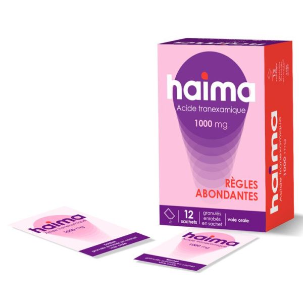Haima Règles Douloureuses acide tranexamique 1000 mg (12 sachets)