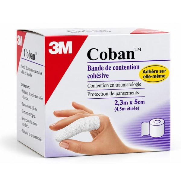 3M Coban Bande de contention cohésive blanche 5 cm x 2,30 m (x1)