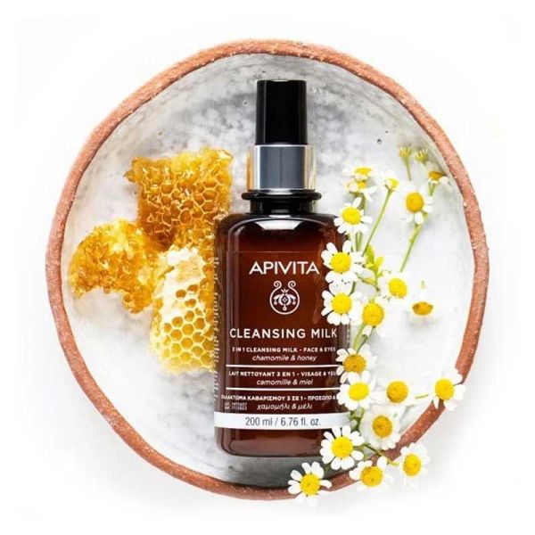Apivita Lait Nettoyant 3-en-1 viage & yeux à la camomille et au miel (200 ml)