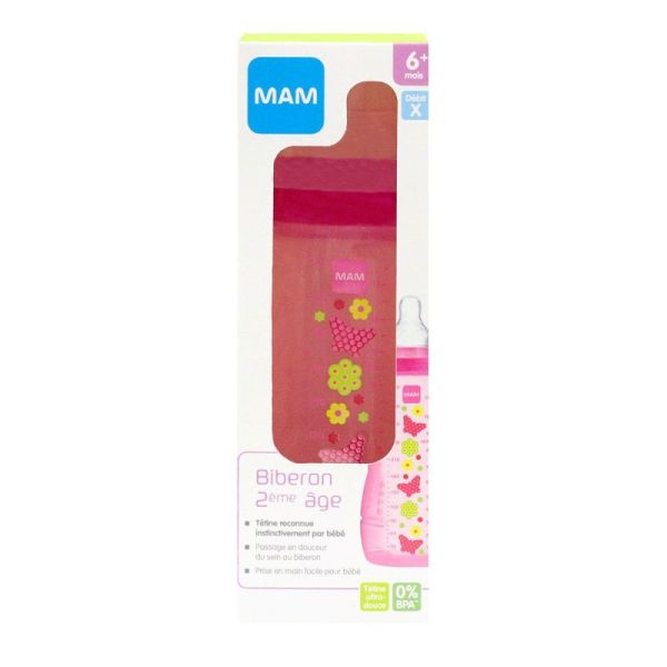 MAM Biberon 2ème Age Rose Débit X 330Ml