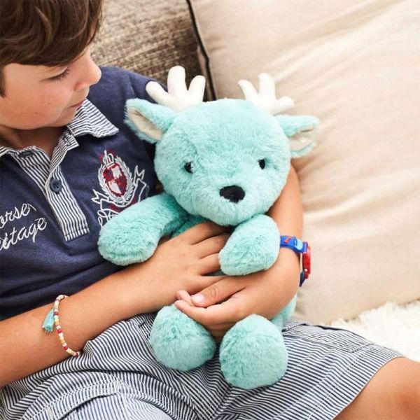 Pelucho Bouillotte sèche peluche Élan bleu aux grains de blé et fleurs de lavande