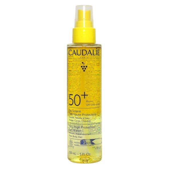 Eau Solaire Très Haute Protection SPF50+ invisble, résiste à l'eau, visage, corps & cheveux (150 ml)