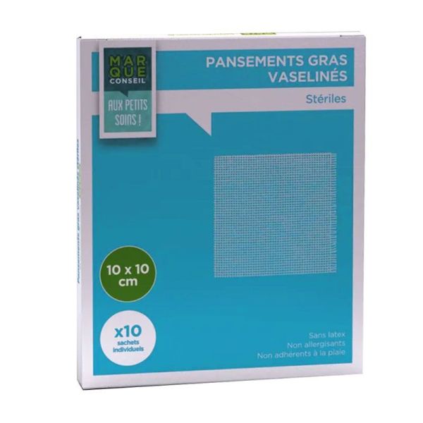 Marque Conseil Pansement Gras Vaselinés Sterile 10x10 cm (x10)