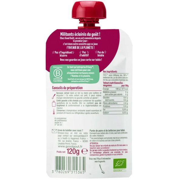 Good Goût Purée Poire/Betterave bio dès 4 mois (120 g)