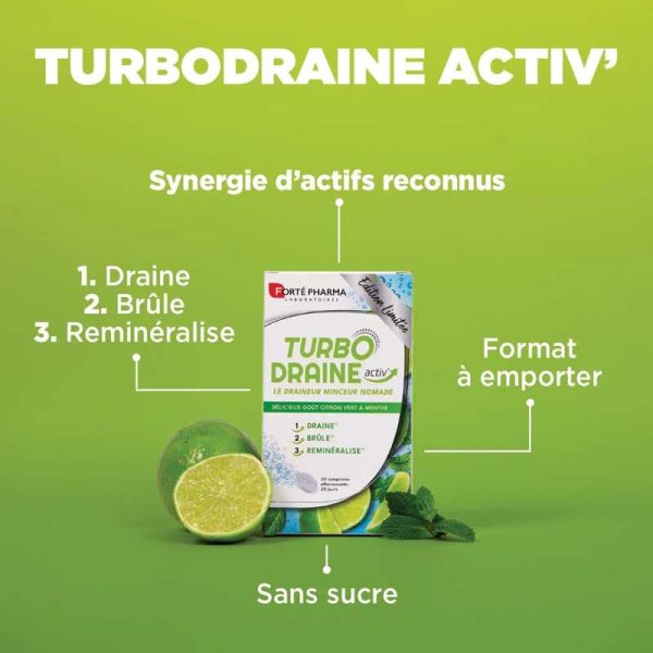 Forté Pharma Turbodraine Activ' draineur Citron Vert & Menthe (20 comprimés effervescents)