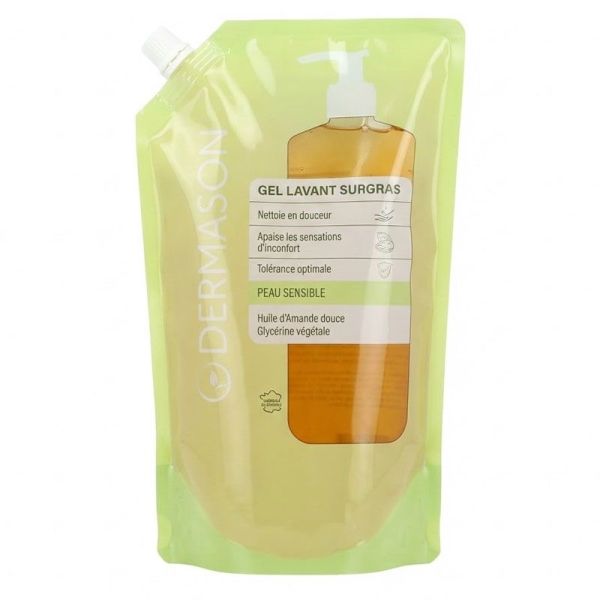 Gel Lavant Surgras peau sensible nettoie en douceur, huile amande douce & glycérine végétale (recharge 900 ml)