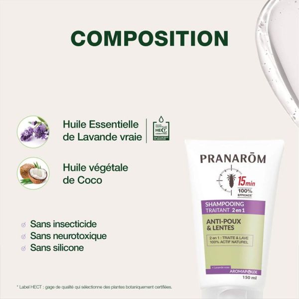 Pranarôm Aromapoux Shampoing Traitant anti-poux & lentes 15 minutes (150 ml)
