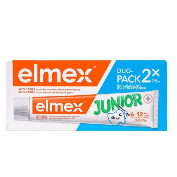 Elmex Dentifrice Junior Menthe anti-caries 6-12 ans (2 x 75 ml)