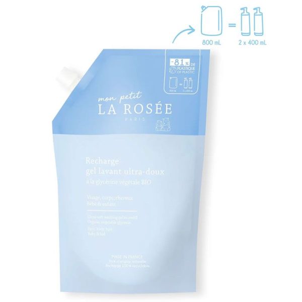 Mon Petit La Rosée Ecorecharge Gel Lavant bébé ultra doux glycérine végétale bio (800 ml)
