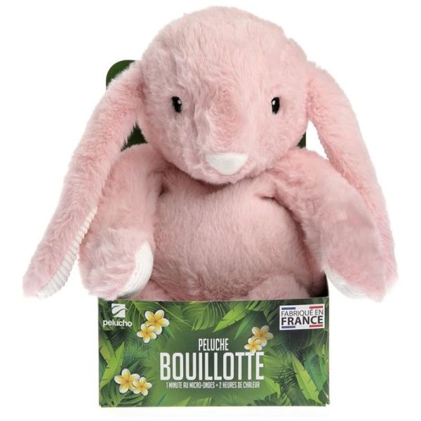 Pelucho Bouillotte sèche peluche Lapin Rose aux grains de blé et fleurs de lavande