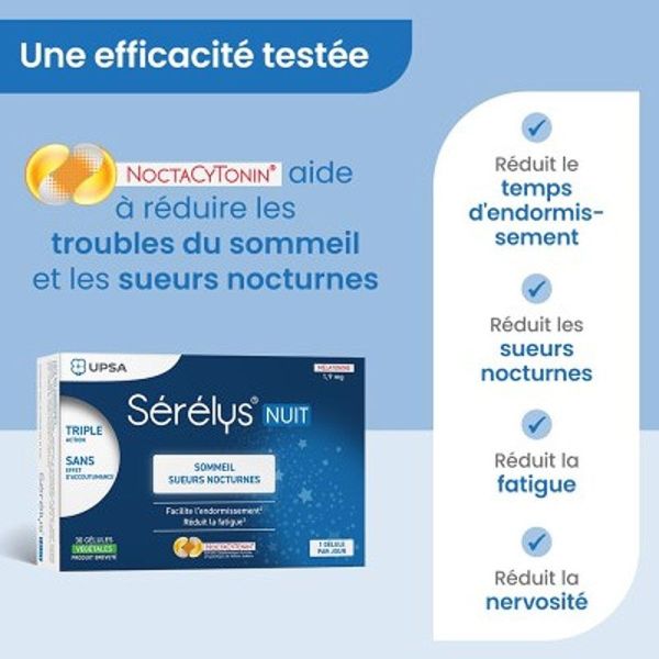 Sérélys Nuit sans accoutumance, sommeil, sueurs nocturnes (péri)ménopause (30 gélules végétales)
