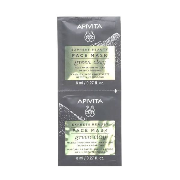 Apivita Express Beauty Masque Visage Nettoyant Profond à l'Argile Verte (2 x 8 ml)