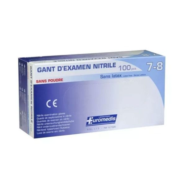 Euromedis Gant d'examen Nitrile bleu 240 mm sans poudre taille 8/9 Large (x100)