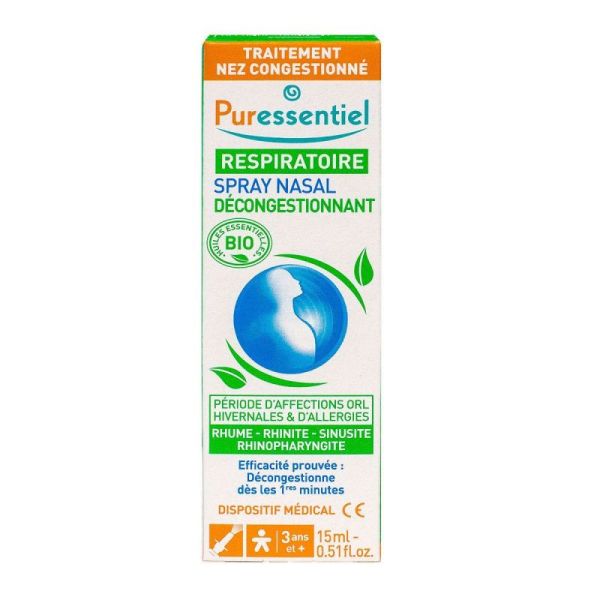 Puressentiel Respiratoire Spray Nasal Décongestionnant aux Huiles Essentielles Bio 15 ml
