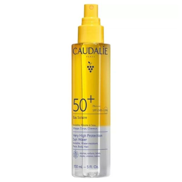 Eau Solaire Très Haute Protection SPF50+ invisble, résiste à l'eau, visage, corps & cheveux (150 ml)