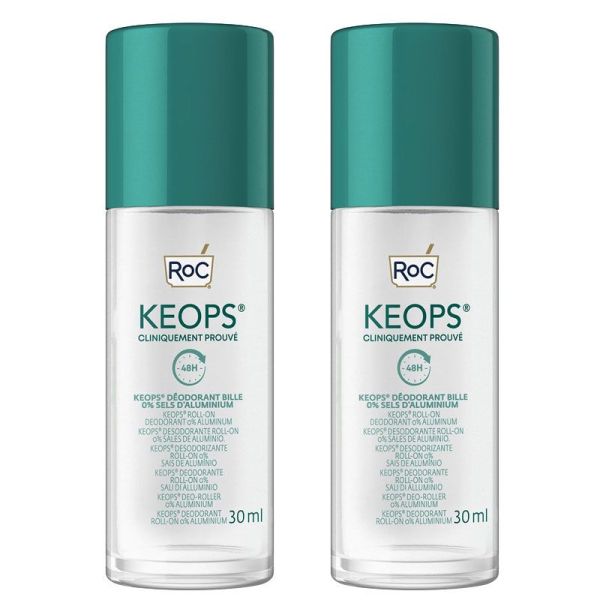 Keops Déodorant Roll-on 0% aluminium peau sensible (lot de 2 x 30 ml)