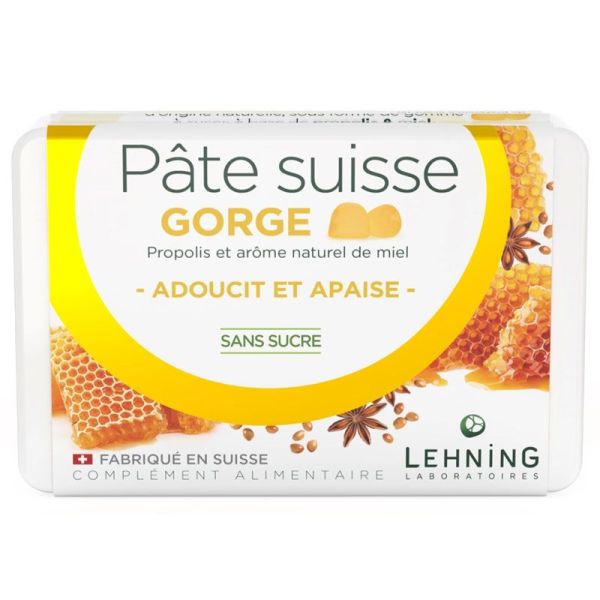 Lehning Pâte Suisse Gorge Propolis et Miel adoucit & apaise la gorge (40 gommes)