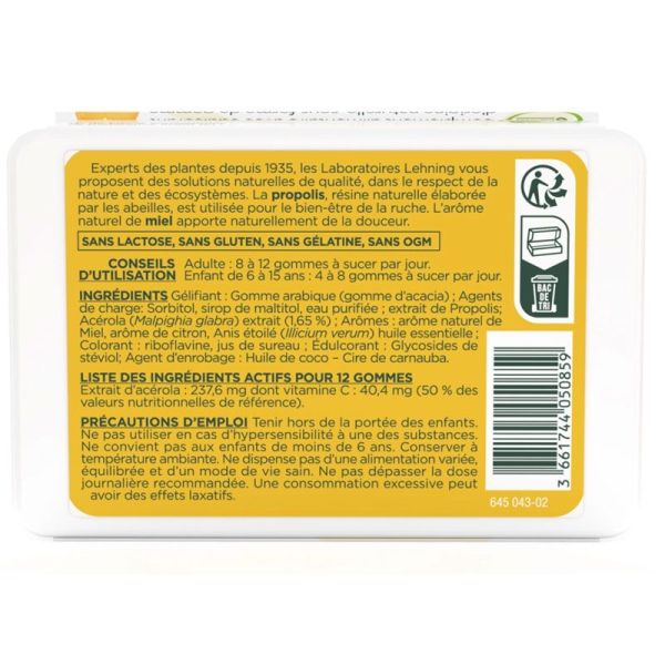 Lehning Pâte Suisse Gorge Propolis et Miel adoucit & apaise la gorge (40 gommes)